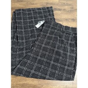 Torrid Pants Womens Size 26 Black Plaid Flat Wide Crepe Ink Dot Pockets‎ New NWT